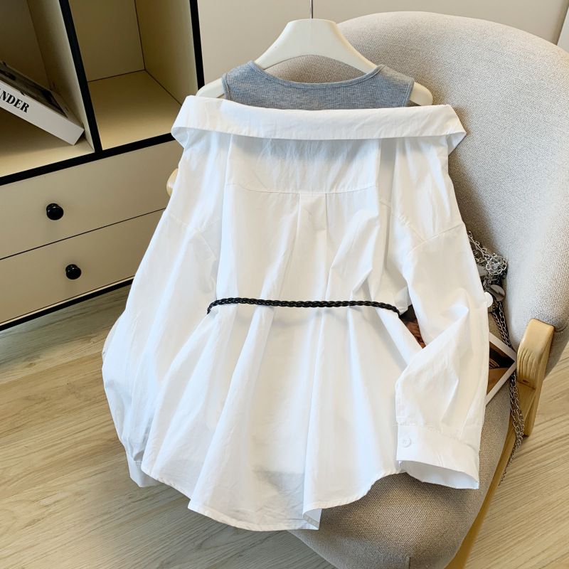 "Giacca con spalle scoperte di ispirazione francese – Top a strati a maniche lunghe da donna"_voghion.com