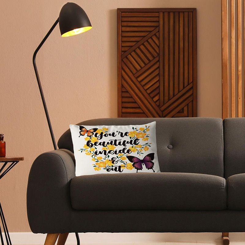 Taie d'oreiller en peluche courte super douce et croisée avec lettres papillon imprimées, taie d'oreiller de taille, cadeau, housse de coussin de canapé imprimée_voghion.com