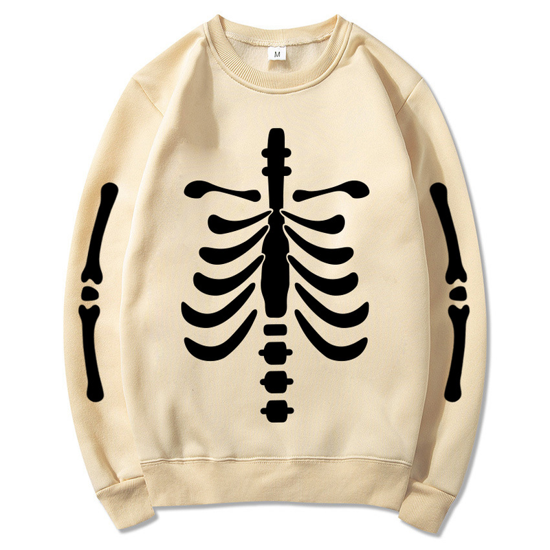 Herrenbekleidung Halloween Bone Heart Bedruckter Rundhals-Langarm-Mode-Straßen-Freizeitpullover für Herren_voghion.com