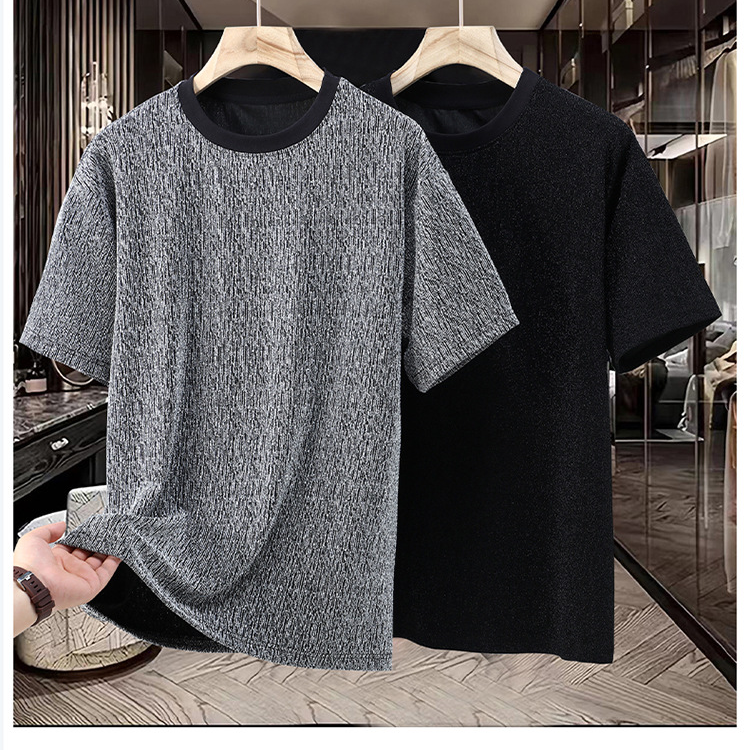 Herenkleding Glanzende zomer Nieuwe korte mouwen T-shirt Heren Trendy dikke losse top Zilvergrijs Half mouw_voghion.com