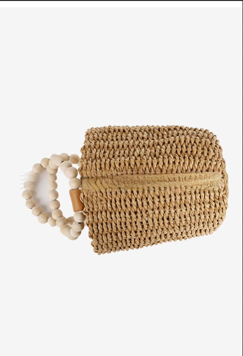 Borsa da donna, piccola borsa a mano in paglia intrecciata, borsa da spiaggia in stile vacanza, borsa da donna versatile, con perline di legno fresche._voghion.com