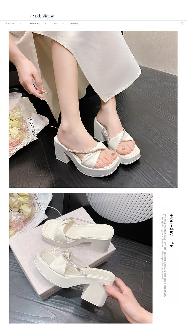 Women's Chunky Heel Rhinestone Sandals - Two-Way Roman Gladiator Sandals For Summer, Elegant High Heel Flip Flops For Casual & Dressy Occasions_voghion.com