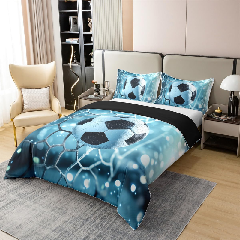 Football Duvet Cover Double Football Field Bedding Set For Kids Boys Men Goal Polka Dots Light White Light Blue Comforter Cover Soft Comfy Bedclothes_voghion.com