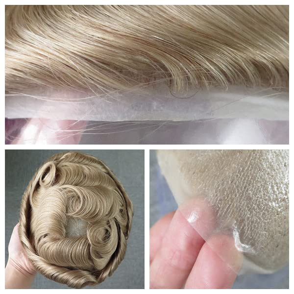 Dünnes, geknotetes Toupet für Männer, 100 % Echthaar-Ersatzsystem, 0,05–0,06 mm, Haarteile mit PU-Basis, natürlicher Haaransatz, echte Perücken Nr. 22R, hellblonde Farbe_voghion.com