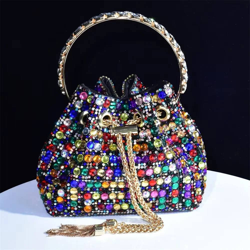 Pair The Evening With High Heel Broken Diamond Round Head Fish Mouth Sandals And Glitter Diamond Set Hand Bag_voghion.com