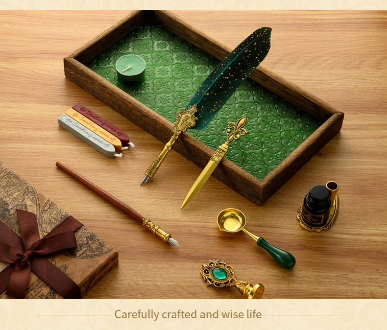 Federstift-Set mit Tinte, britischer Retro-Dip-Federstift, Wachssiegel, Student-Dip-Pen_voghion.com