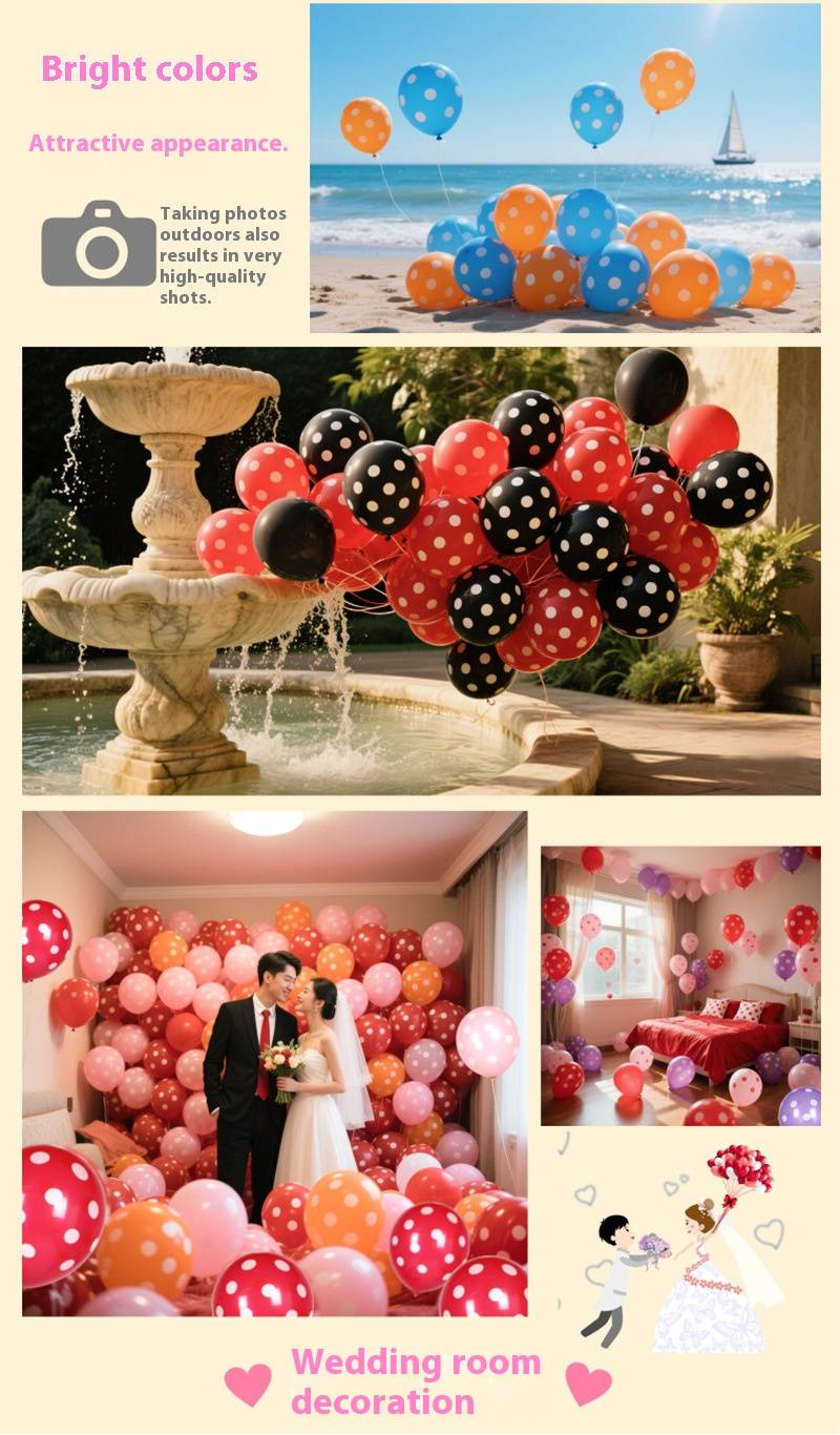 Premium 12-Inch Latex Balloons – Polka Dot & Solid Color Wedding, Party & Event Decorations (100pcs/Bag, Multi-Color Options)_voghion.com