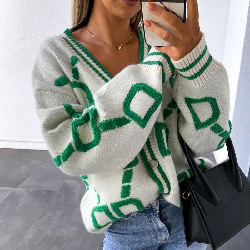 Pull-over simple boutonnage pour femme, haut brodé à col en V, nouvelle collection automne-hiver, cardigan ample en maille_voghion.com
