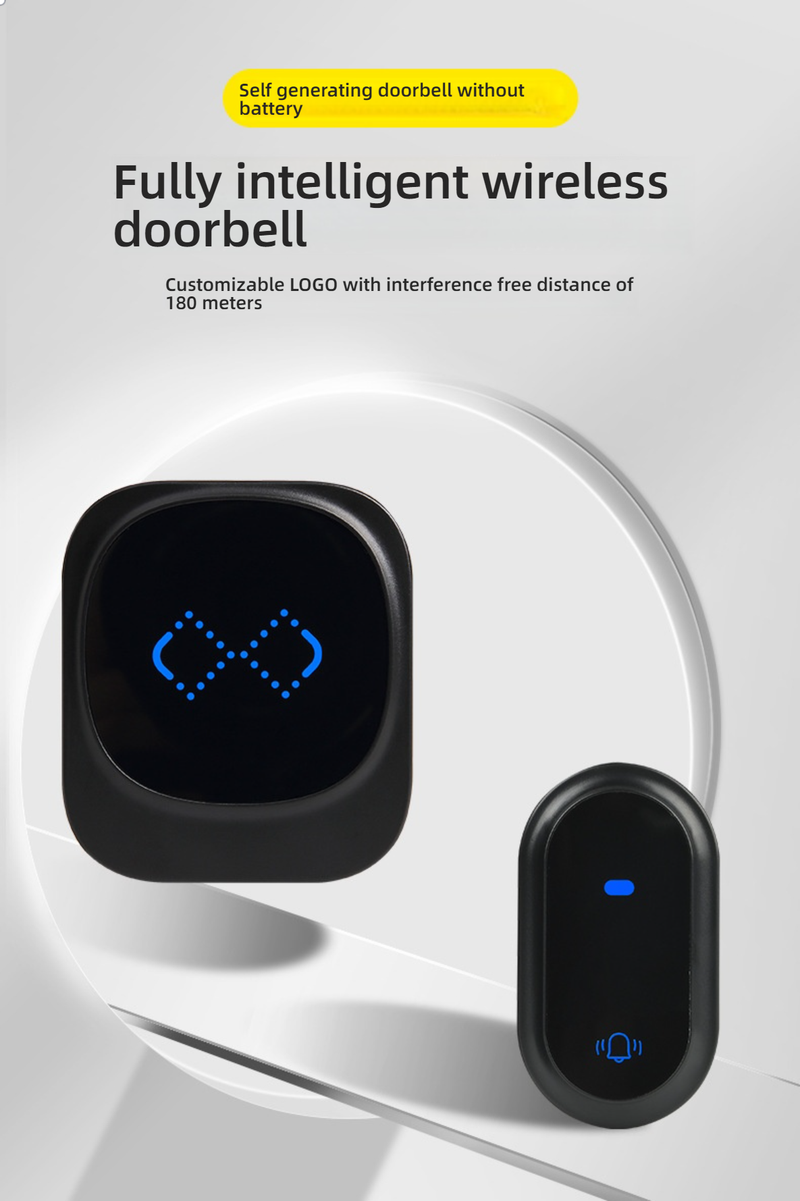 Selbstversorgende drahtlose Türklingel mit 38 Klingeltönen, keine Batterie erforderlich, 433 MHz große Reichweite, Plug-in-Empfänger (Schwarz/Weiß, 1-zu-1/1-zu-2/2-zu-1)_voghion.com