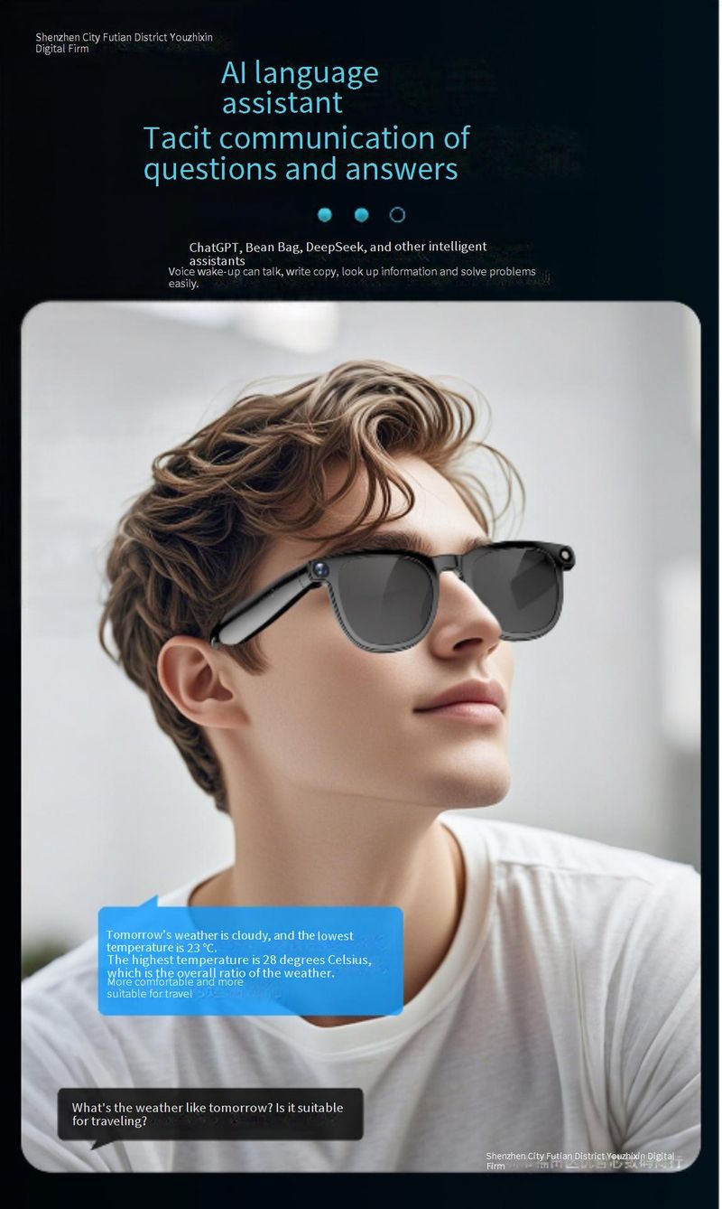 CY01 Smart Glasses With 800W Camera, AI Translation, Voice Assistant, Bluetooth, UV & Blue Light Protection_voghion.com