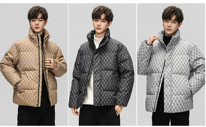 Herrenbekleidung Paar-Stil Kapuzenlose Jacke Herren Trendy Marke Trendy Wide Version Revers Hong Kong Stil Alte Blume Daunenjacke Mode Oberbekleidung_voghion.com