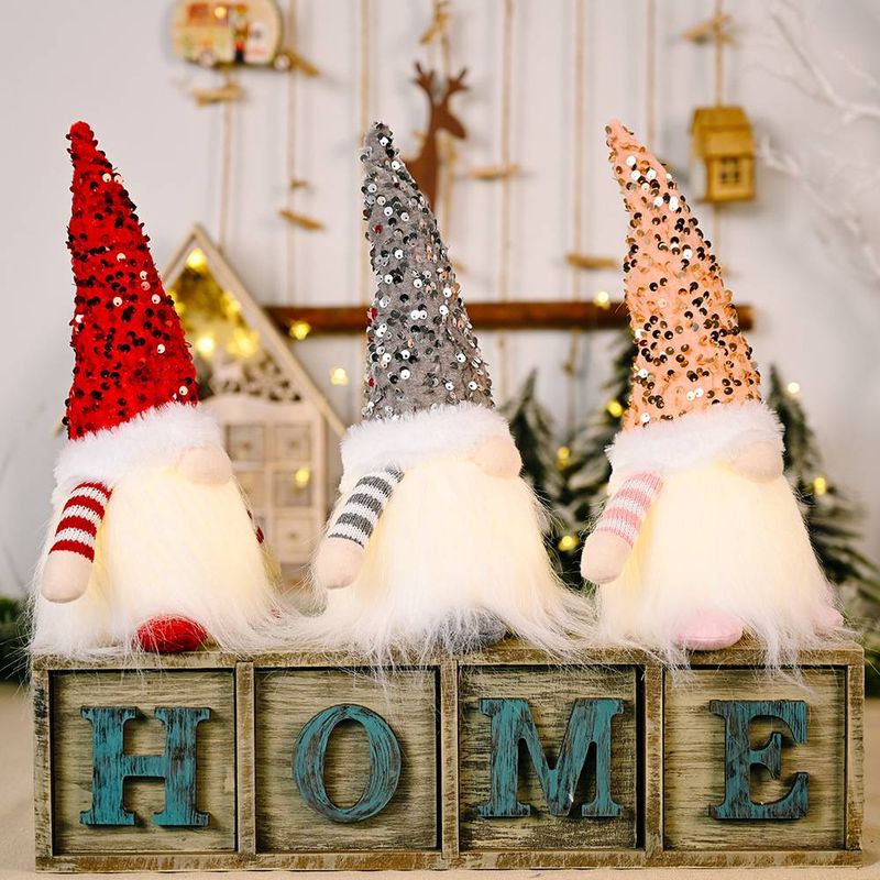 Christmas Decorations Christmas Sequin Cap With Light Rudolph Pendant Dwarf Faceless Doll Pendant_voghion.com