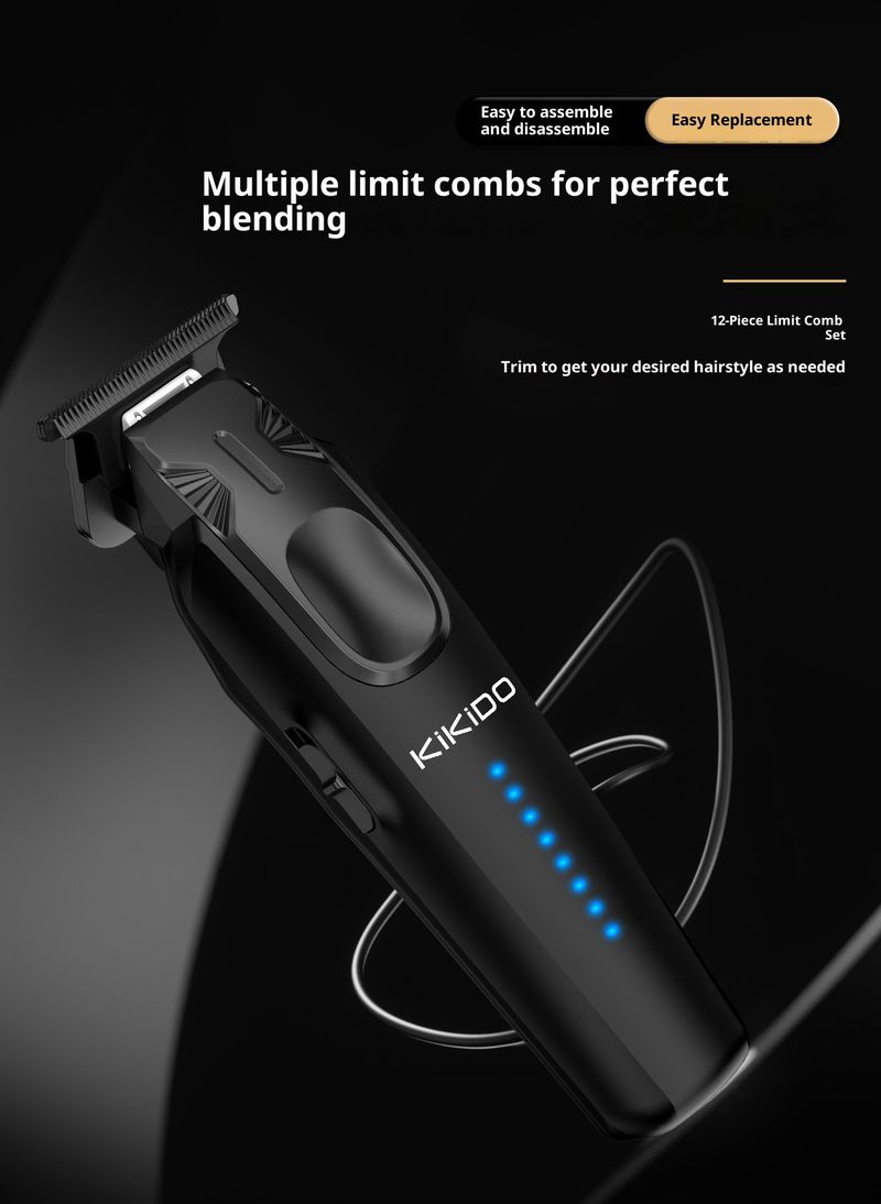 Professioneller Haarschneider – USB-wiederaufladbarer, kabelloser Haartrimmer mit Keramikklinge, LED-Anzeige und 3 Aufsätzen für Herrenhaarschnitte, Bart- und Kopfrasur_voghion.com