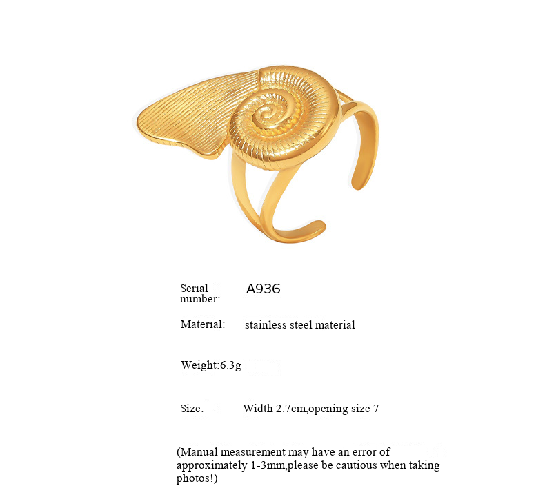 Fashionable And Personalized Stainless Steel Snail Texture Ring Ins Cold Style Personalized Sweet Cool Spicy Girl Open Mouth Ring_voghion.com