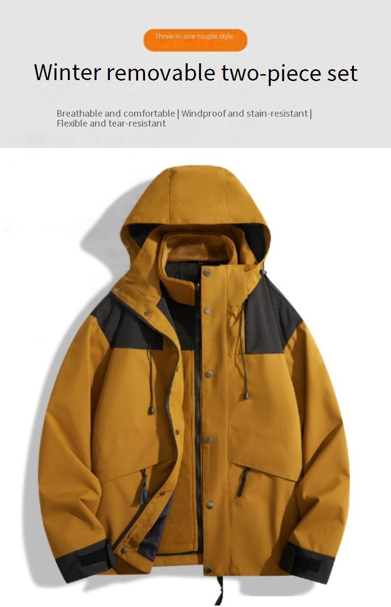 3-in-1 wasserabweisende Wanderjacke mit herausnehmbarem Fleecefutter – Unisex-Windschutzmantel für Camping und Outdoor-Abenteuer (XS-3XL)_voghion.com
