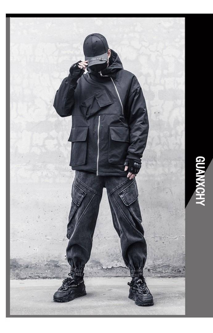 Jeans utility post-apocalittici – Denim lavato effetto consumato con fodera in pile e design multitasche (M-4XL, grigio scuro)_voghion.com