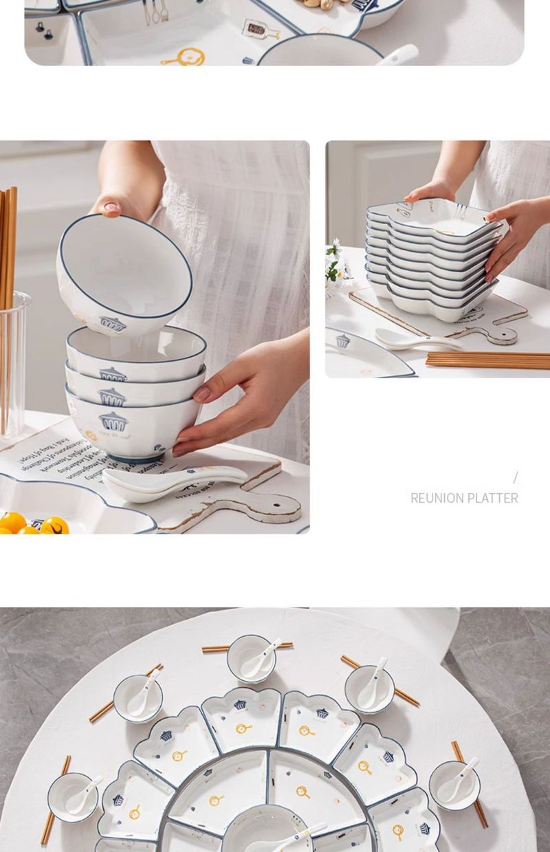Modern Crown Ceramic Dinnerware Set – Elegant Porcelain Bowls & Plates For Family Gatherings, Holiday Feasts & Daily Use_voghion.com