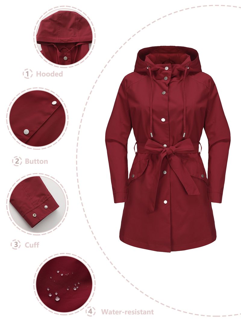 Veste imperméable à capuche avec ceinture pour femme, nouvelle collection printemps et automne 2024, coupe-vent ample et décontracté_voghion.com