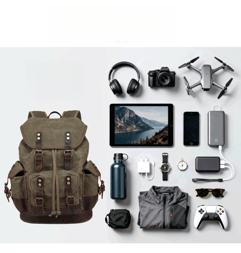 Contrast-Color Canvas Backpack Men's Casual Travel Hiking Bag 2025 Fall/Winter New_voghion.com