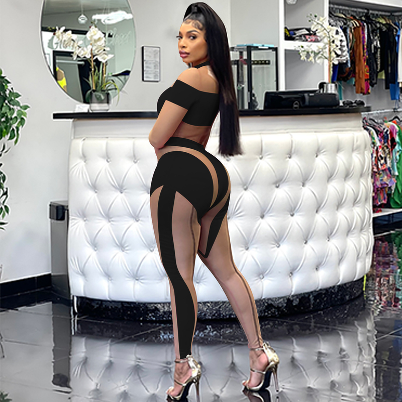 Moda feminina sexy boate malha apertada transparente calças de mangas compridas macacão vestido feminino_voghion.com