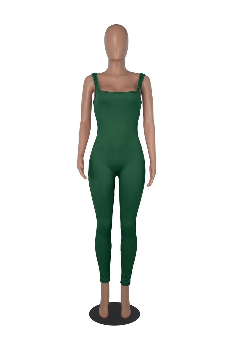 Damen Effenfaarweg Äermellose Vest Romper Fuedem Quadrateschen Ausschnëtt Récklos Hüftlift Slim-Fit Romper_voghion.com