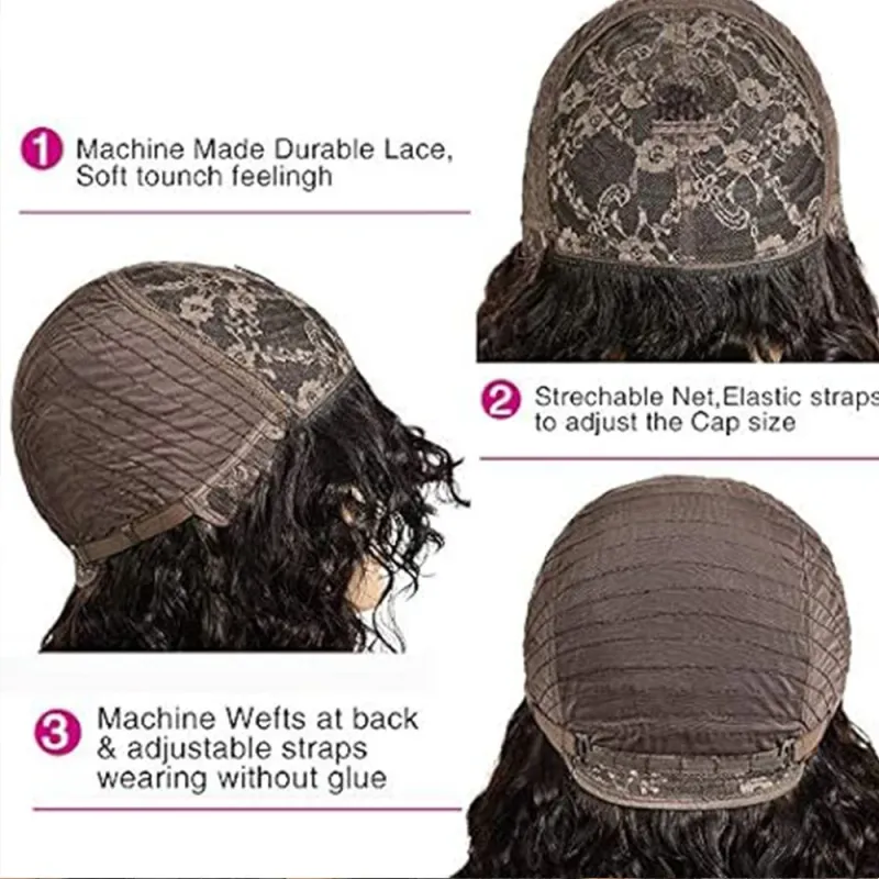 Peluca de cabello humano con ondas de agua y flequillo, pelucas de cabello humano con flequillo completamente hechas a máquina y rizadas con agua para mujeres, pelucas brasileñas_voghion.com