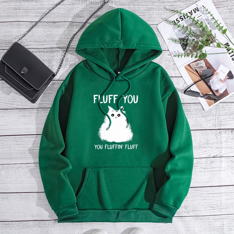 Abbigliamento da uomo felpa con lettere di gatto stampate alla moda, colletto posteriore con cappuccio e top in felpa di velluto_voghion.com