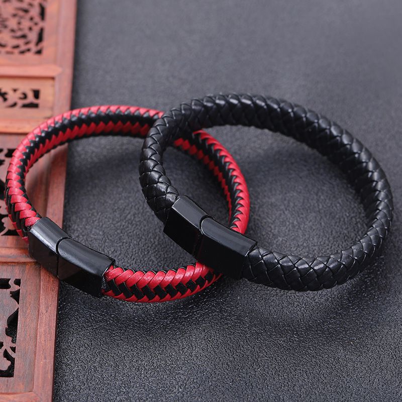 Nuovo braccialetto da uomo in cordino di pelle intrecciata con chiusura magnetica_voghion.com