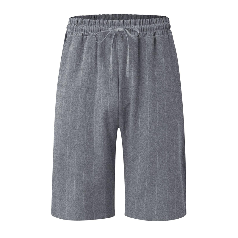 Pantaloncini casual da uomo in cotone e lino con elastico in vita a righe verticali_voghion.com