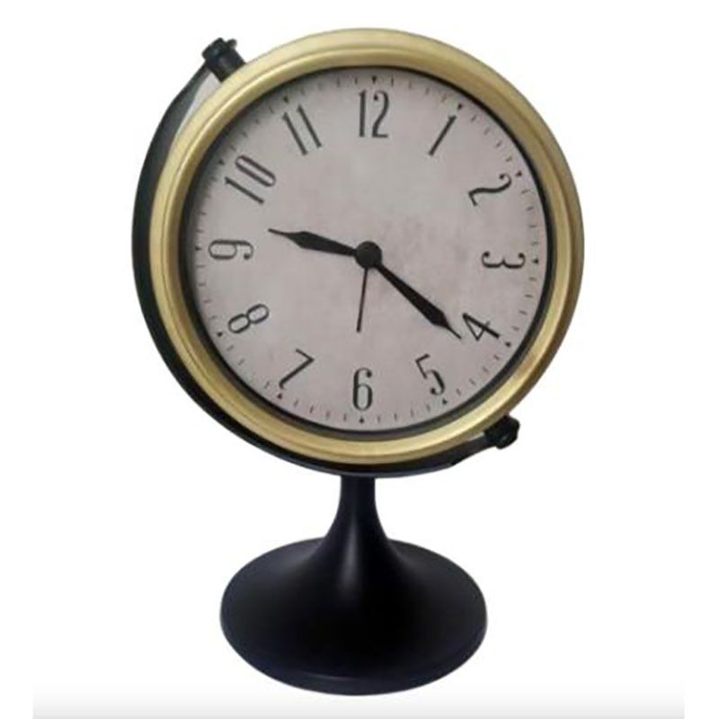Metall-Globus-Wecker, Retro-Tischuhr, goldene Schale, schwarzer Sockel, 180 Grad schwenkbar, leises Uhrwerk, BB-Alarm_voghion.com