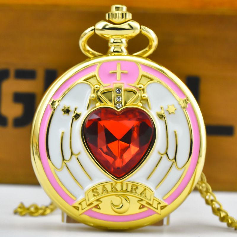 Orologio da tasca Card Captor Sakura in legno con ragazza in resina, grande_voghion.com