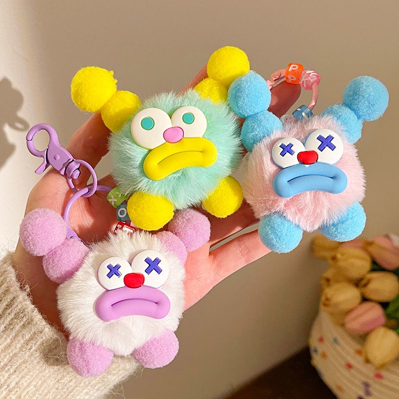 Porte-clés en forme de boule de fourrure mignonne et moche avec une grande bouche, porte-clés intéressant en forme de bouche de saucisse, pendentif de sac cadeau créatif et original pour couple et copines_voghion.com