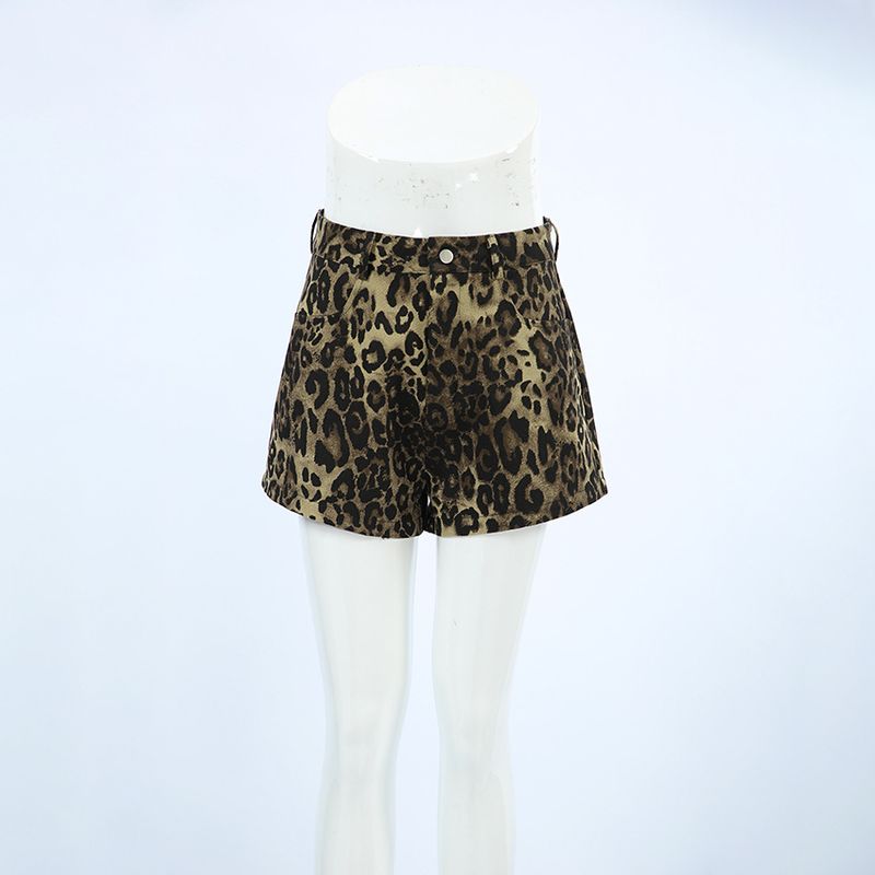 Retro Casual Hosen Leopardenmuster reine Baumwolle niedrige Taille schlanke Shorts Straße weites Bein Dreiviertelhose Damenbekleidung_voghion.com