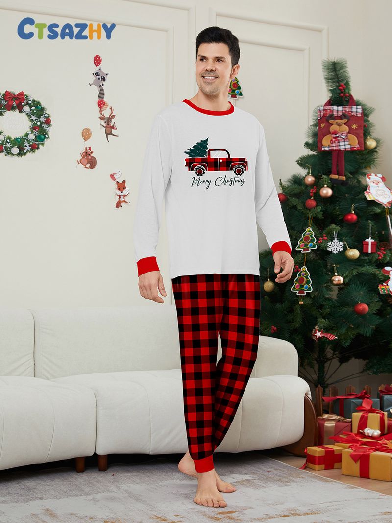 Kerstboom auto ruit kerst familie print thuis kleding pyjama_voghion.com