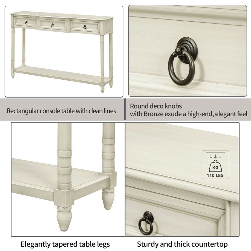 Console Table Sofa Table With Drawers For Entryway With Projecting Drawers And Long Shelf_voghion.com
