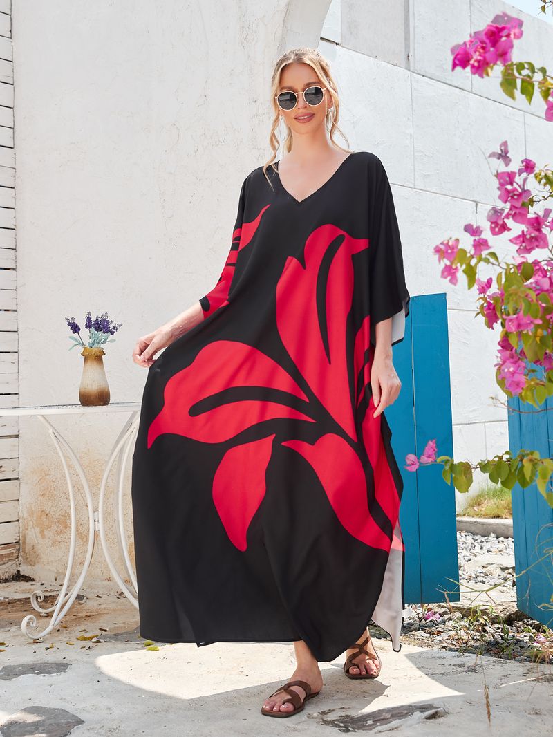 Überwurfkleid mit Fledermausärmeln im Bohemian-Print – Leichter Strandkimono für Damen, Bikini-Wickeltuch, Urlaubstunika in Übergröße, schnelltrocknendes Polyester_voghion.com