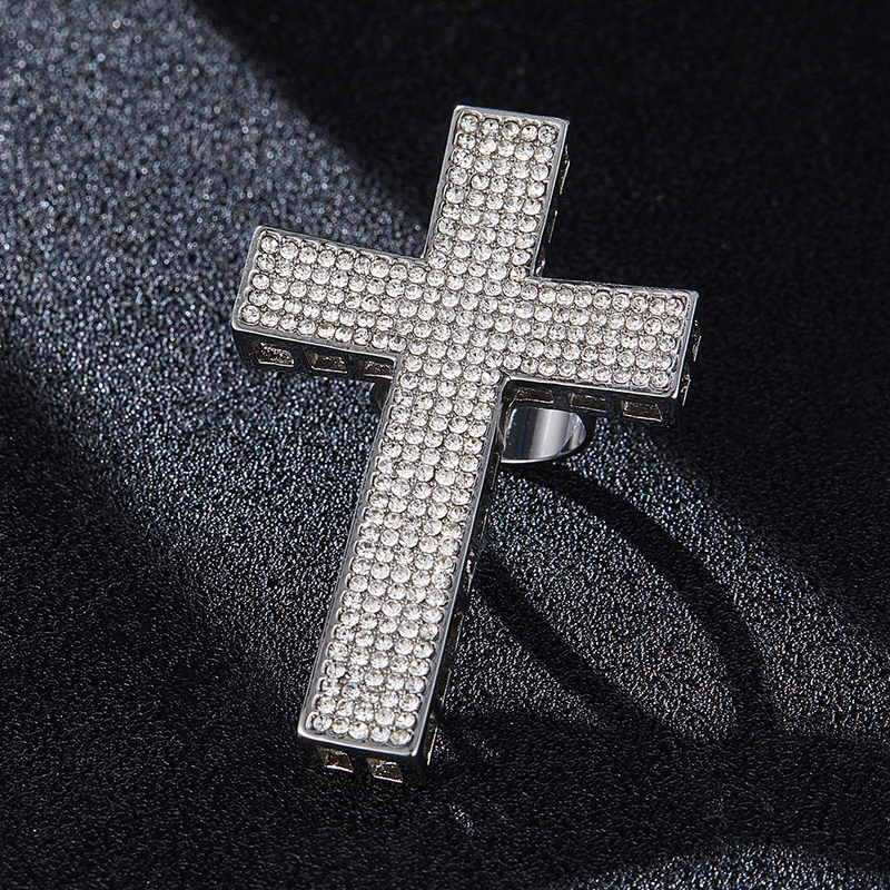 Anello aperto a forma di croce in lega versatile alla moda con diamanti_voghion.com