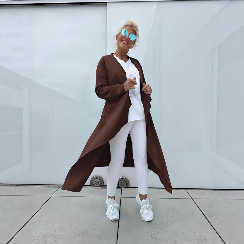 Women's Clothing Stylish Oversized Longline Cardigan Coat With Asymmetrical Hem - Soft Polyester Blend Fabric In Classic Solid Colors_voghion.com