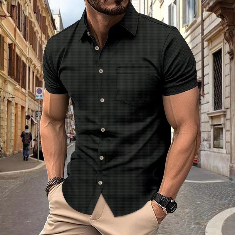 Cotton Linen Hot Sale Men's Short-Sleeved Shirts Summer Solid Color Turn-down Collar Casual Beach Style Plus Size_voghion.com
