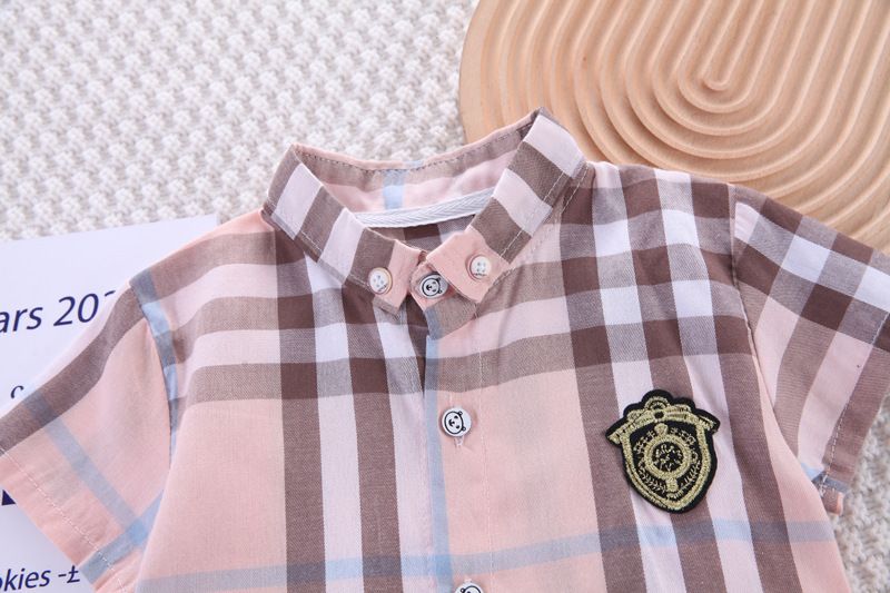 Baby summer new niche design, casual checkered shirt and short sleeved set, two-piece set_voghion.com