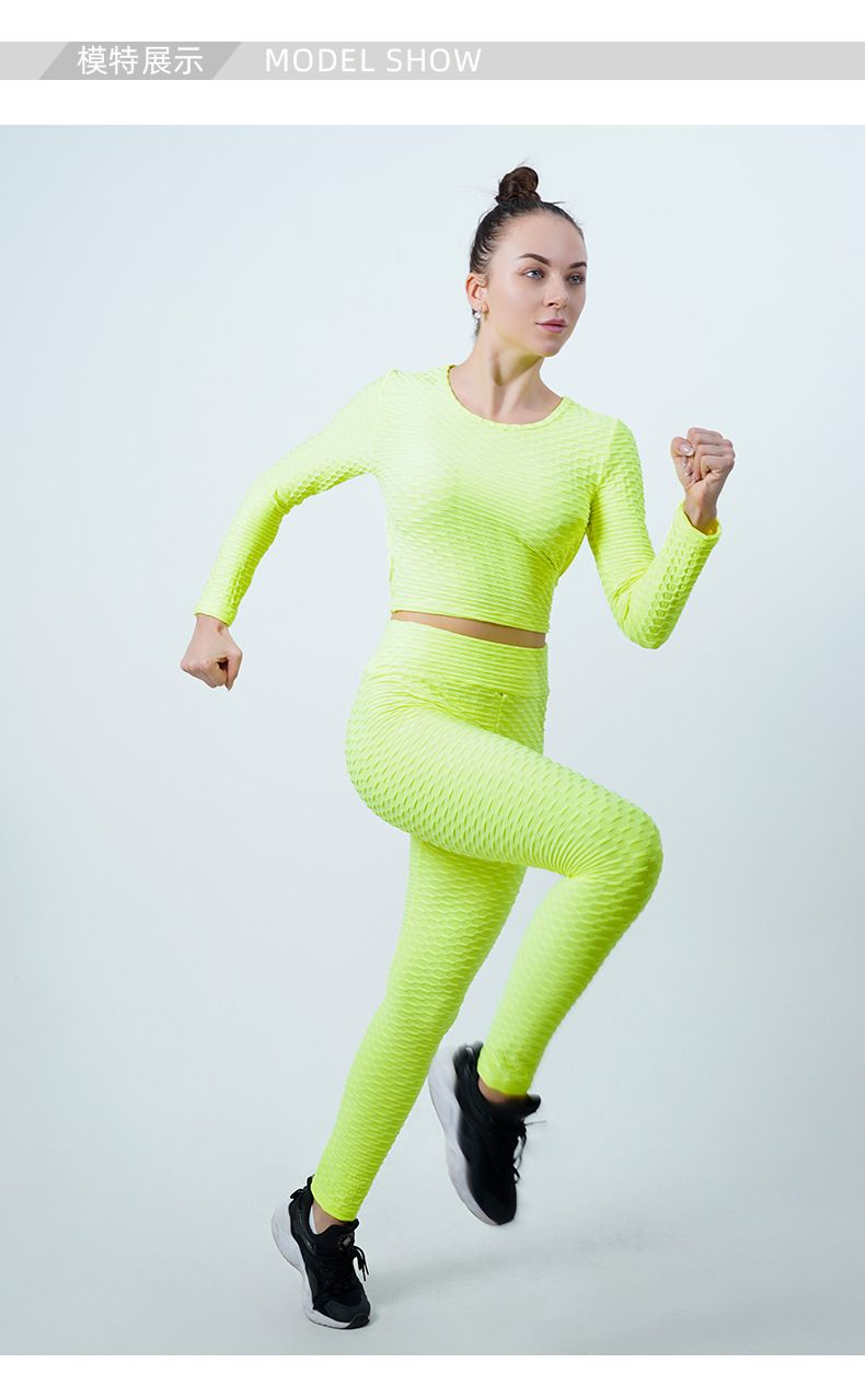 Outfit Rückenfreie Hüfthebe-Fitnesshosen Frauen Plus Size Langarm Bubble Sports Yoga Set Eng anliegend_voghion.com