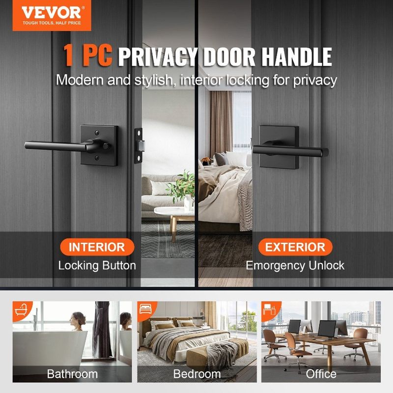 Per Privacy 45 Maniglia a leva per porta senza chiave Serratura nera reversibile Rotazione a destra Confezione opaca 1 porta o leva a sinistra con apertura_voghion.com