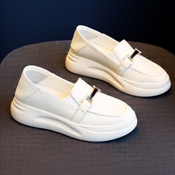Shoes Women's Shoes Loafers Small Leather Shoes Season Platform Muffin One Pedal Lazy Little White Single Shoes_voghion.com