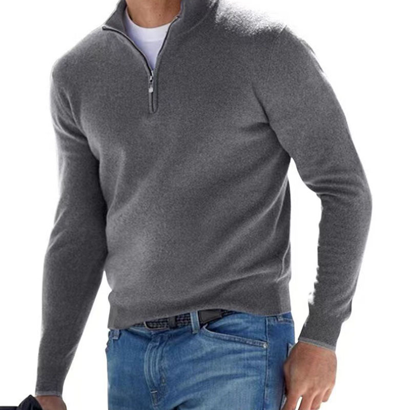 Herr V-ringad långärmad dragkedja Pullover Sweatshirt Pikétröja Vår och höst Tunn Herr fritidsskjorta S-5XL_voghion.com