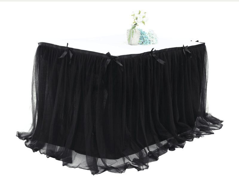 Mesh Table Skirt Birthday Party Halloween Christmas Dessert Table Skirt European and American Colorful Mesh Pleated Table Skirt_voghion.com