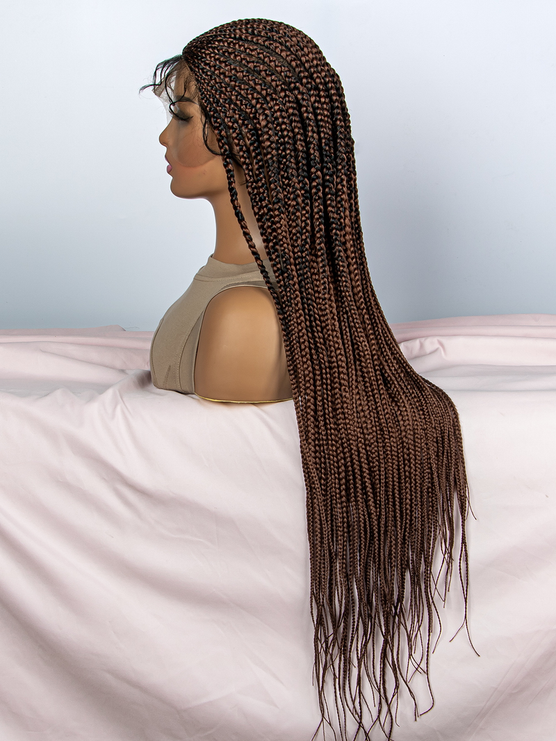 9*6 front lace braid wig head set 200% density hand woven braid head set full head thin braid separated from the middle shape natural fashion_voghion.com