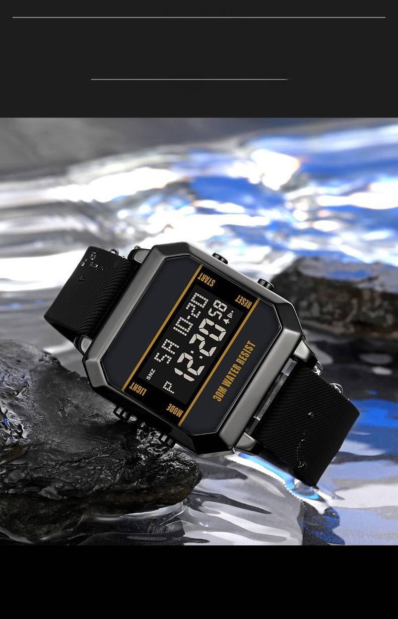 Square Men's Sport Digital Wrist Watch Big Numbers Dial Waterproof LED Electronic Watches with Alarm Date Stopwatch 12/24H_voghion.com