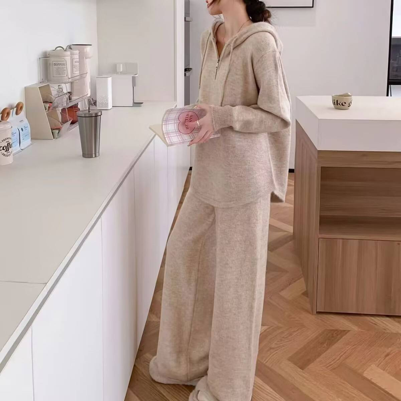 Women's Clothing Lazy Style Casual Fashion Suit For Women Spring And Autumn New Loose Hooded Sweatshirt Wide Leg Pants Slim Two Piece Suit_voghion.com