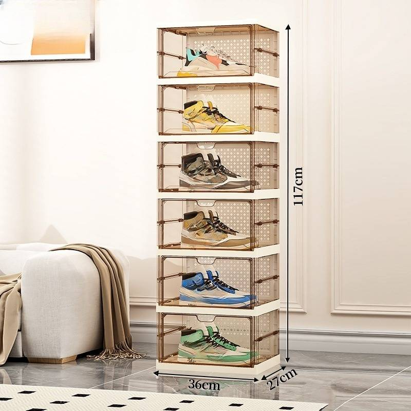 Clear Plastic Shoe Storage Box - Side Opening Foldable Shoe Organizer (No Assembly Space Saving, Dustproof Design)_voghion.com