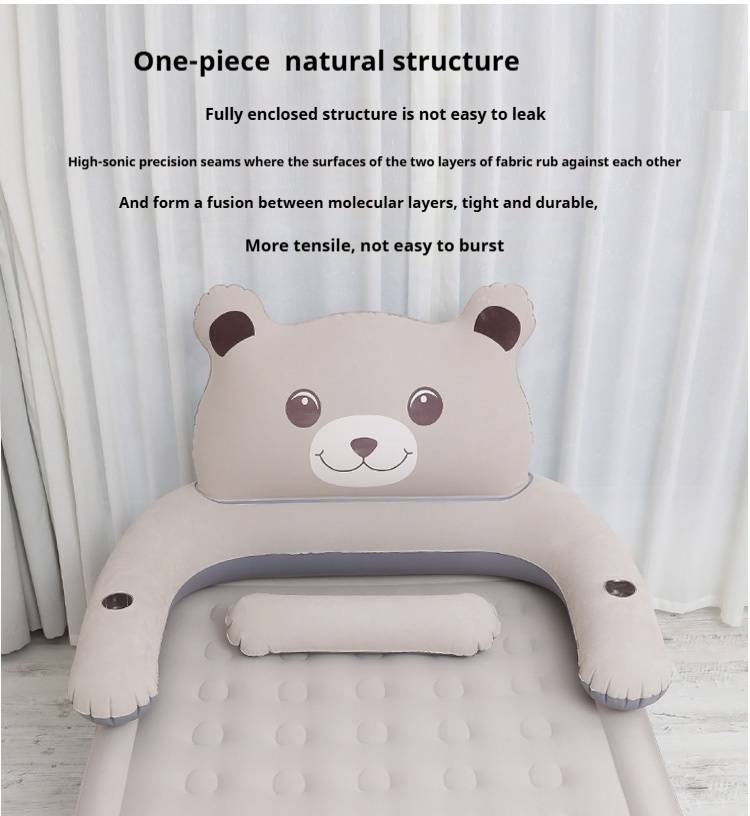 Cama inflável Totoro, cama de urso, cama de acampamento ao ar livre, colchão inflável espesso, cama de colchão de ar individual, fácil de inflar, rosa e cinza_voghion.com